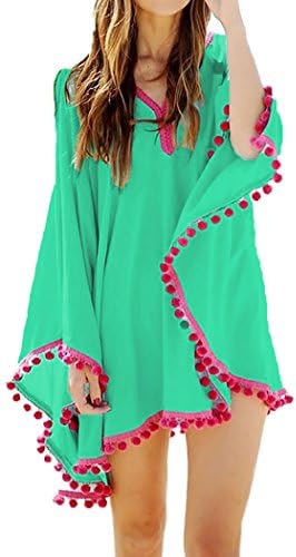 Women's Beachwear Cover-up Tunic Pom Pom Trim Cover-up