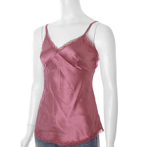 Dalia Lace Trimmed Satin Camisole, Medium, English Rose