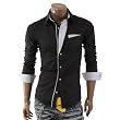 Doublju Mens Casual Pocket Slim Dress Shirts(DS41)