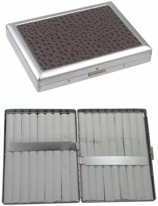 Metal Cigarette Case 100MM Textured Leather Brown in an Attractive Gift Box