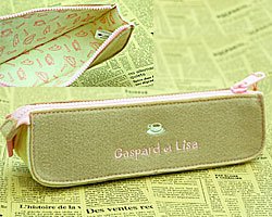 リサとガスパール フェルトロングポーチ ベージュ×ピンク