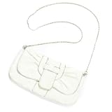 White Bethy Clutch Handbag Purse w/ Silver Chain Strap