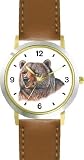 Grizzly Bear or Brown Bear Animal - WATCHBUDDY® DELUXE TWO-TONE THEME WATCH - Arabic Numbers - Brown Leather Strap-Children's Size-Small ( Boy's Size & Girl's Size )