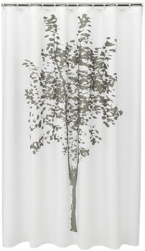 Painted Tree Mocha Brown Silhouette On White Fabric Shower Curtain