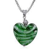 Green And White Striped Heart Murano Glass Necklaces