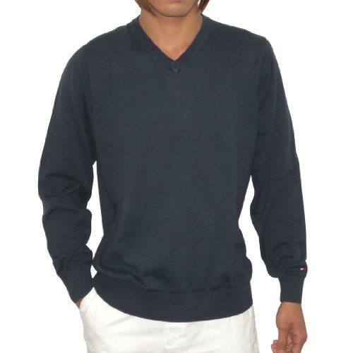 Tommy Hilfiger Mens Loose Fit V-Neck Cotton Sweater (Size:M) (Color: Blue)