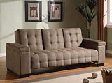 Coaster Sofa Bed with Drop Down Console and Storage in Tan Microfiber