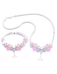 Initial Letter Charm Bracelet and Necklace Gift Set Girls Pandora Style PLEASE SPECIFY LETTER OF CHOICE - Gift Boxed