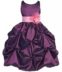 Girls Tea Length Taffeta Flower-Girl Dress  With a Sash 