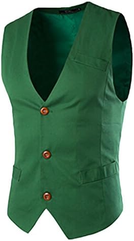 Chantye Men's 3 Buttons Vest Casual Waistcoat Suit Vest Green