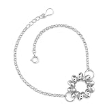 Elegant and Charming: Sterling Silver Designer Inspired Curb Link Chain Bracelet with a Floral Motif