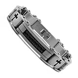 13MM Stainless Steel Bracelet W/ Black Twisted Cables and Cross Design 8.5