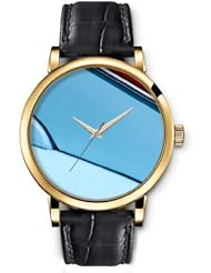 SPRAWL Aanalog Fashion Series Gold Ladies Watches of Genuine Black Leather Strap,Unique Wrist Watch for Women Girls Designed with Broken blue bar
