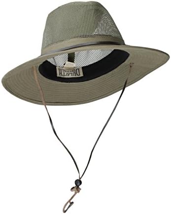 Olive Green Extra Large 2X Size Wide Brim Vented Sun Hat with Chin Strap for Men