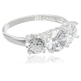 Sterling Silver 3-Stone Simulated Diamond Ring, Size 8 ~ Amazon Curated Collection