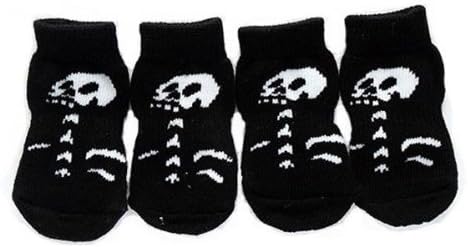 Black Skeleton Patten Flat Knitting Cotton Pet Rubber-Pads Socks