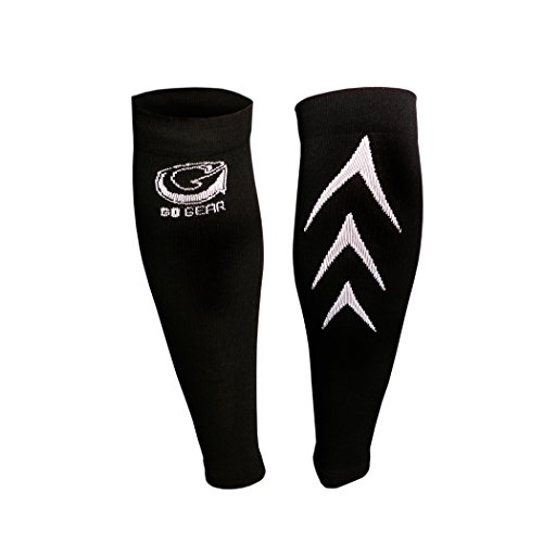 Calf Compression Sleeve By Go Gear Sports - Fits Women's and Men - Running, Cycling, Basketball, CrossFit, Baseball, Soccer, Volleyball, Traveling - Shin Splint Support Brace - True Graduated Compression, Black and White, Medium