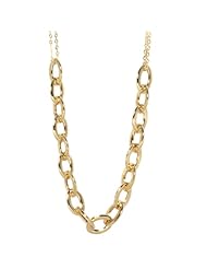 14k Italian Yellow Gold Polished Oval Link Station with Double Chain Necklace, 17.5"