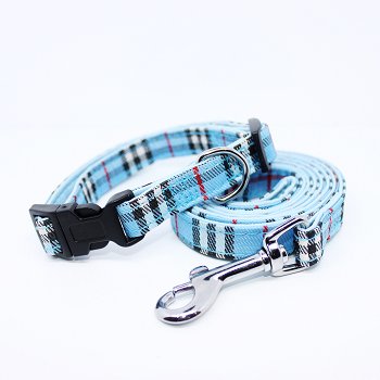 HOW'S YOUR DOG Oxford Nova Plaid Padded Pet Dog Collar & Leash Set - Blue, Small