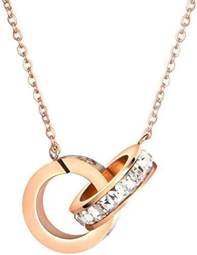 Fly Feeling Lekani Rose Gold Color Dual Ring Rhinestone Crystal Necklace