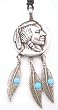 Indian Style Coin & Feathers Turquoise Color Pewter Pendant