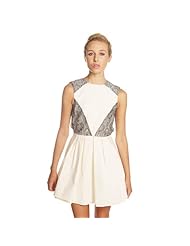 Pleated Backless Lace Skater Dress  With a Ribbon 