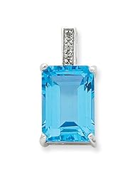Sterling Silver Emerald-cut Swiss Blue Topaz & Diamond Pendant