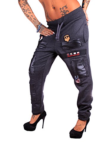 Damen Trainingshose | Leder Patch 694 (L-fällt groß aus, Anthrazit)