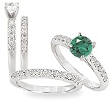14k 5mm round Chatham created cultured emerald gemstone bridal set with diamonds