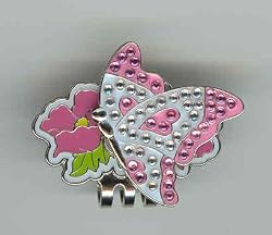 Golf Ball Marker Clip with Crystal Swaroviski Pink Butterfly Ballmarker