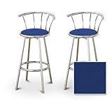 2 Blue Vinyl Specialty / Custom Chrome Barstools with Backrest Set