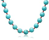 Sterling Silver Dyed Turquoise and Dyed Red Coral Necklace, 15"-17"