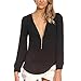 BAISHENGGT Women's Long Sleeve V Neck Zipper Sexy Chiffon Pullover T-shirt Blouse