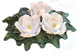 ArtisanStreet's 3-Magnolia Flower Centerpiece. White Blossoms on Green Leaves. Hand Modeled Ceramic