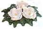 ArtisanStreet's 3-Magnolia Flower Centerpiece. White Blossoms on Green Leaves. Hand Modeled Ceramic