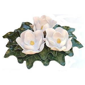 ArtisanStreet's 3-Magnolia Flower Centerpiece. White Blossoms on Green Leaves. Hand... by 