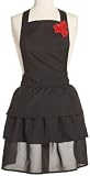DII Ruffles Hostess Apron with Rose Full, Black