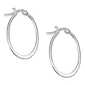 STERLING SILVER TUBULAR OVAL HOOP EARRINGS WITH FLATTENED BOTTOMS AND FRENCH LOCKS
