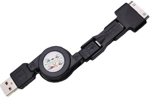 ELONGPRO 3in1 USB Retractable Sync Charge Cable for Mini / Micro USB / iPhone 4 4S iPod Black A3K