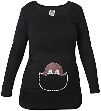 Heryoniti Women's Maternity Dark Skinned Baby Peeking Long Sleeves Shirt (Large, Black)