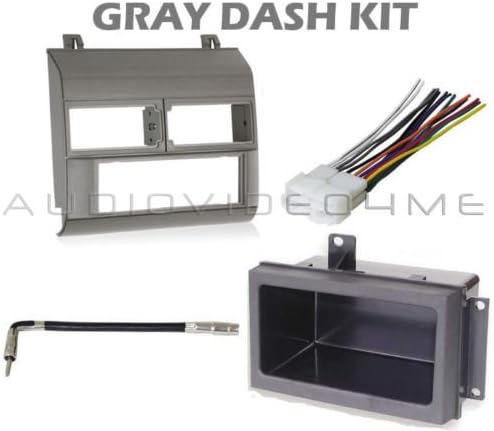 Gray Grey Dash Mount Installation Kit with Wire harness, Antenna Adapter, Storage Pocket fits Chevy GMC Dually, Tahoe, Suburban, Blazer, Pickup Trucks