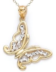 14kt Yellow Gold Diamond Cut Butterfly Pendant - Chain Included