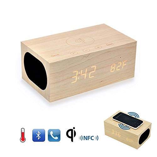 Sourcingbay Qi Wireless Charger Wooden Clock Bluetooth Speaker With Wireless Charging For Iphone Samsung+Sourcingbay Phone Stand gift
