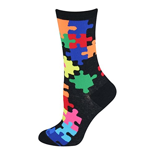K. Bell Women's Socks Jigsaw Puzzle Crew Black 1pair