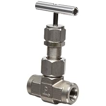 Parker U Series Stainless Steel 316 High Temperature Needle Valve, Inline, T-Bar Handle, Blunt Stem, NPT Female