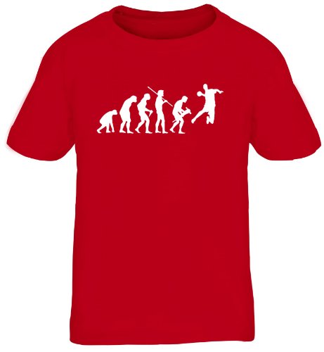 Shirtstreet24, EVOLUTION HANDBALL, WM EM Sport Kinder Fun T-Shirt , Größe: 152/164,rot