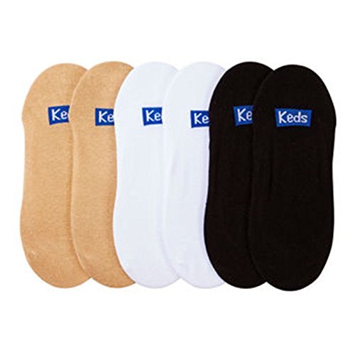 Keds 6 Pair Cotton Liner Socks, White/Black/Nude, Fits Shoe Size: 4-10