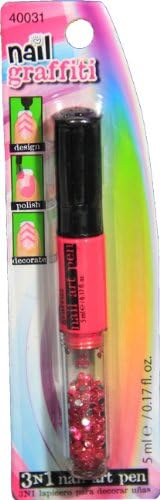 3-1 Pink Nail Polish Brush &amp; Fine Tip Pin with Nail Jewels By Nail Graffiti