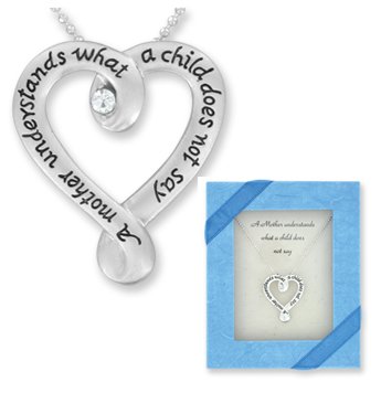 A Mother Understands Engraved Heart Pendant with Diamond Cut Silver Chain Necklace