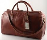 BROWN ITALIAN LEATHER DUFFLE TRAVEL BAG DUFFEL MADE IN ITALY (TL10131BROWN)